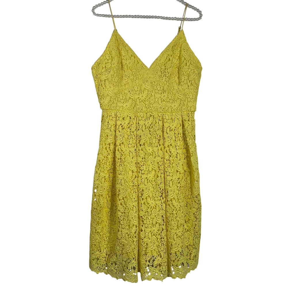 A-line beautiful yellow floral lace overlay dress fit‎ n flare spring dress 10